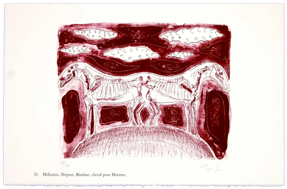 Lithograph Nørgaard - D. Helhesten, Sleipner, Rimfaxe, cheval pour Horsens