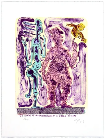 Lithograph Nørgaard - Un homme et sa femme découvrent un drôle d’oiseau