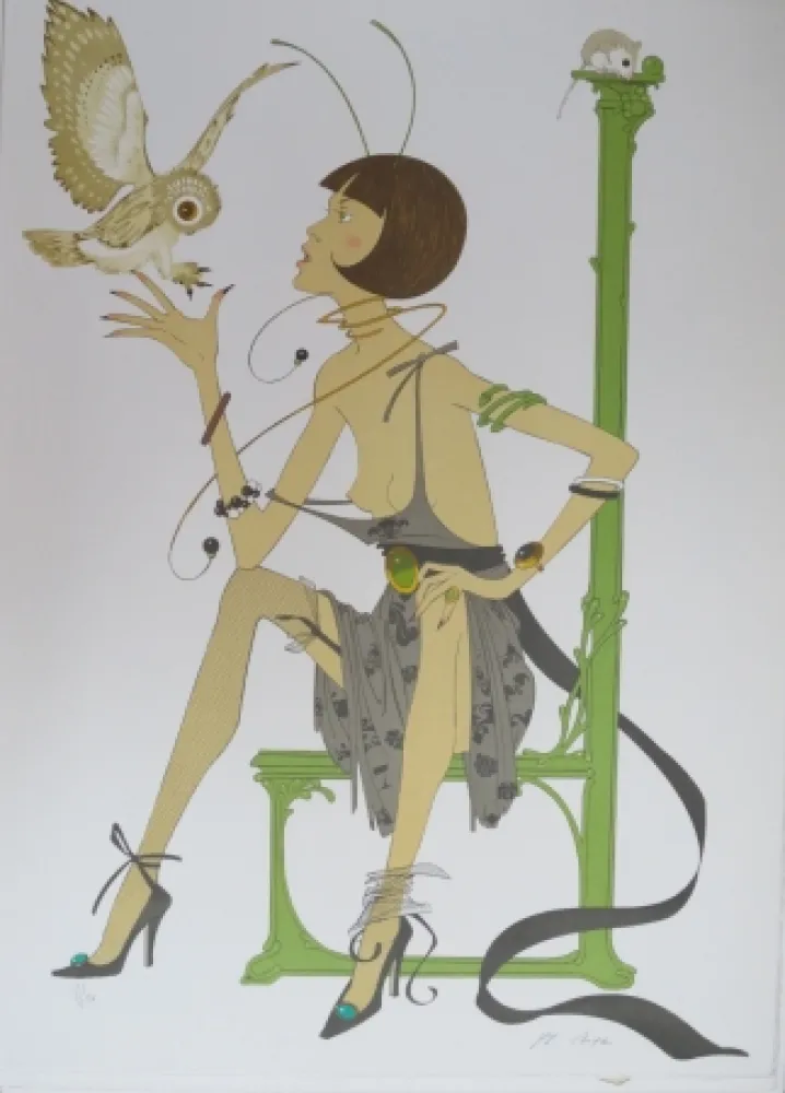 Lithograph Noyer - La chouette