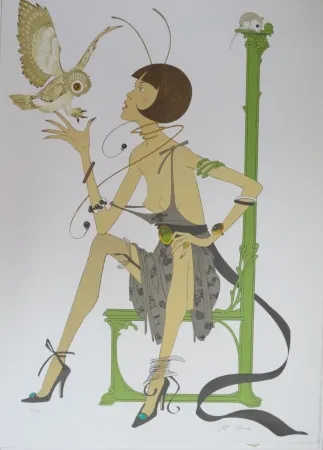 Lithograph Noyer - La chouette