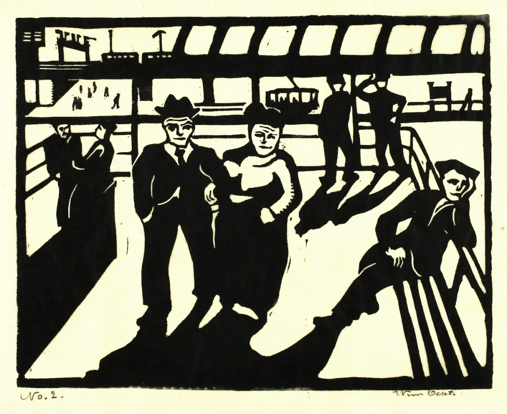 Woodcut Oepts - Street Scene
