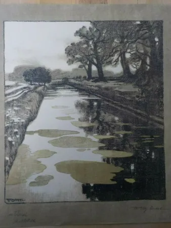 Lithograph Oertel - Am Kanal / Kanal in Schleissheim