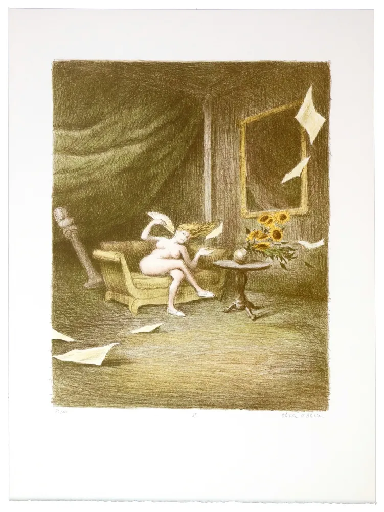 Lithograph Olivier O - Romances Muettes (Lady wind's fan)