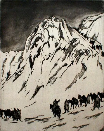 Engraving Orlik - Austrian Munitions Column on Serbian Border