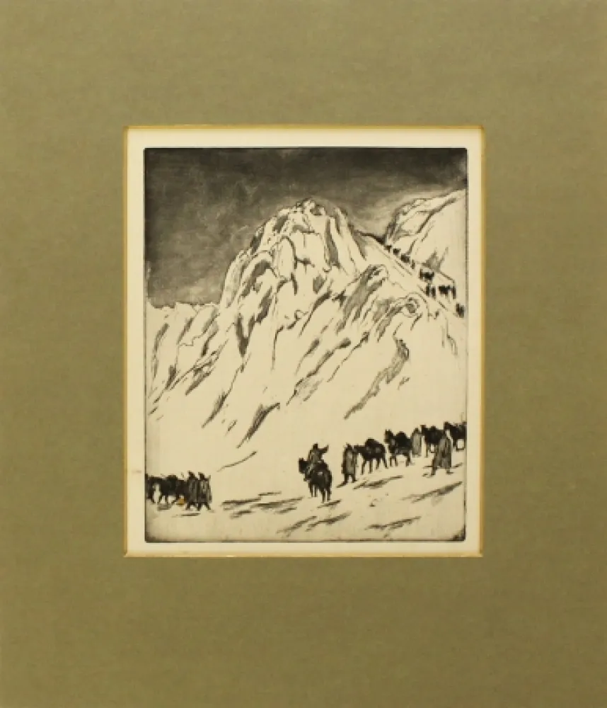 Etching And Aquatint Orlik - Austrian Munitions Column on Serbian Border