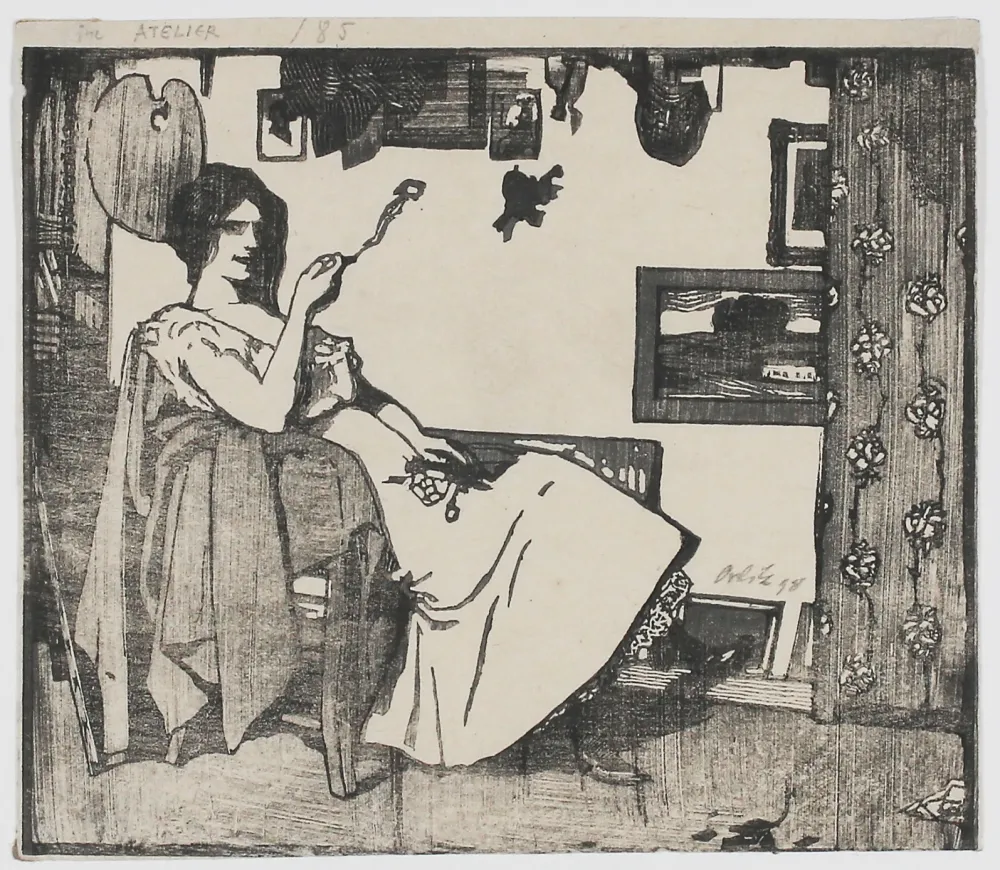 Woodcut Orlik - Im Atelier