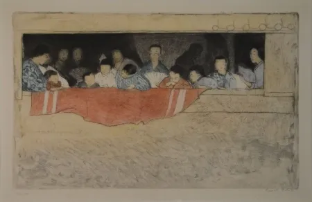 Engraving Orlik - Japanische Kinder als Zuschauer bei einem Umzug