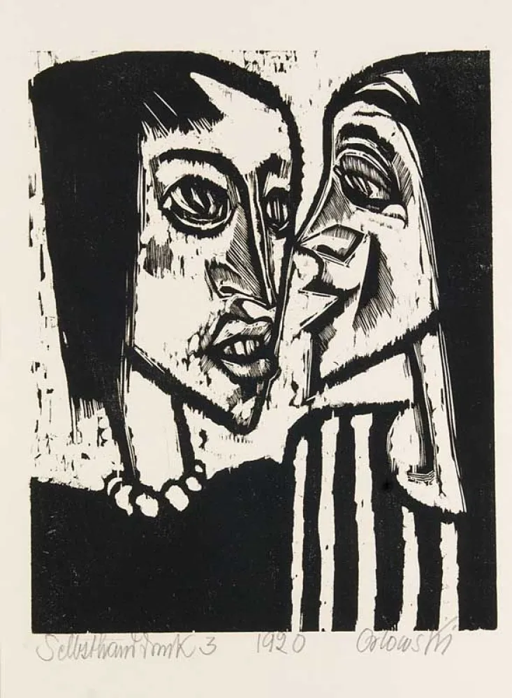 Woodcut Orlowski - Das Gespräch (The interview)