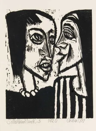 Woodcut Orlowski - Das Gespräch (The interview)