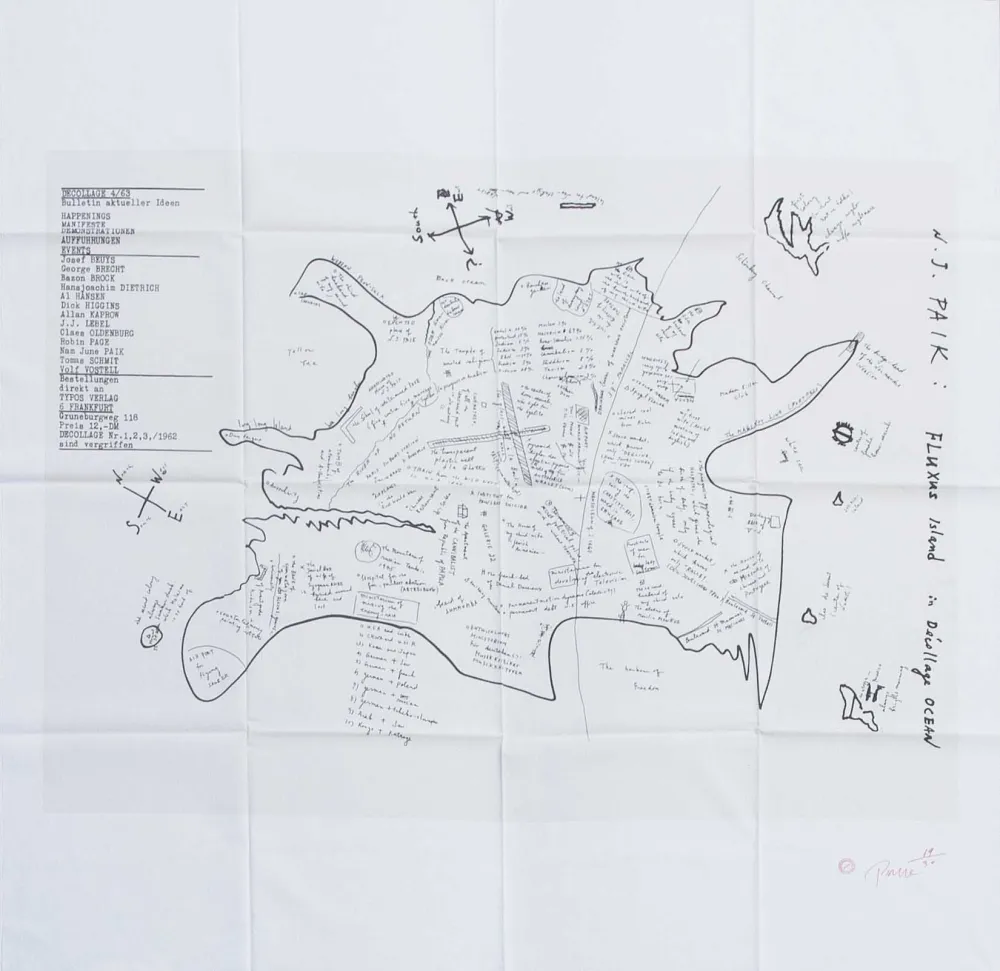 Screenprint Paik - FLUXUS ISLAND IN DECOLLAGE OCEAN