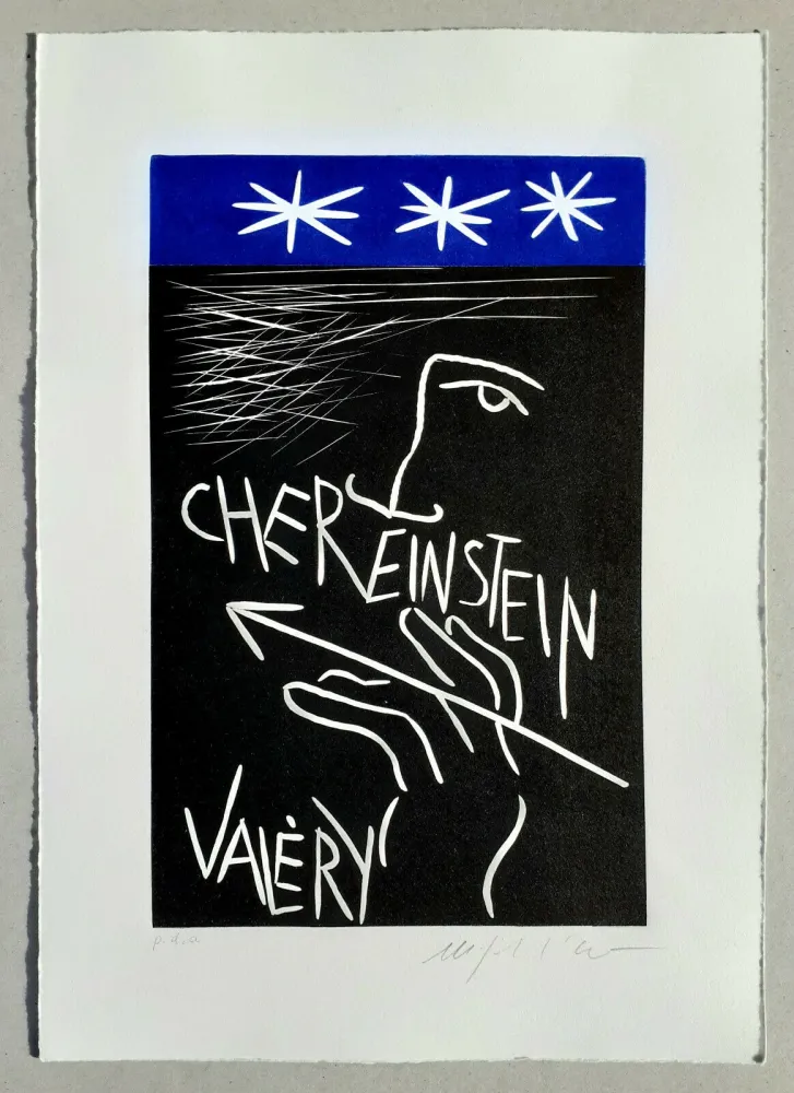 Linocut Paladino - Cher monsieur Einstein