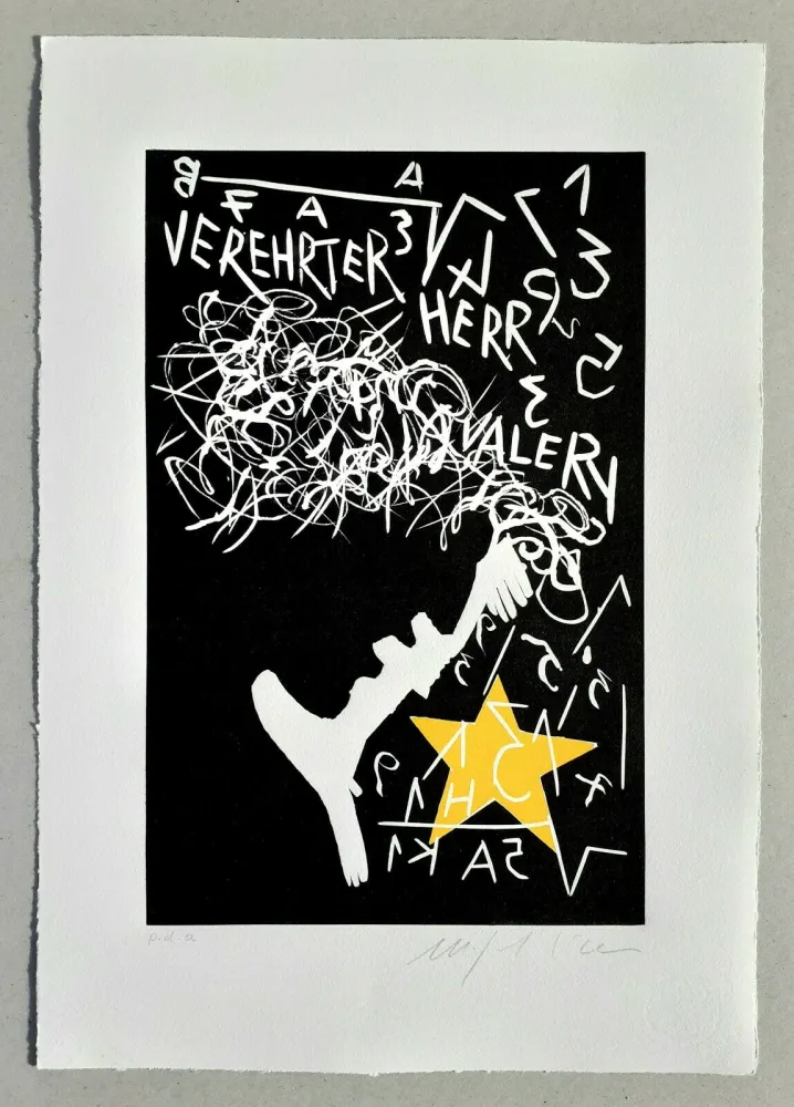 Linocut Paladino - Cher monsieur Einstein