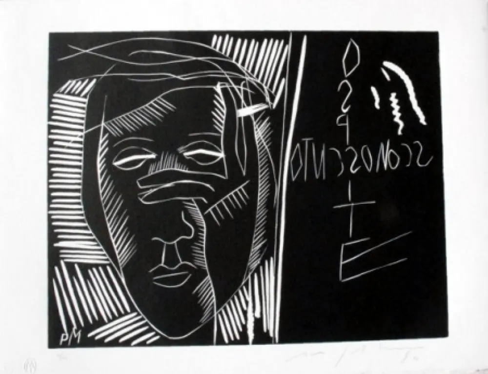 Linocut Paladino - Terra tonda africana 3 - Ospite sconosciuto