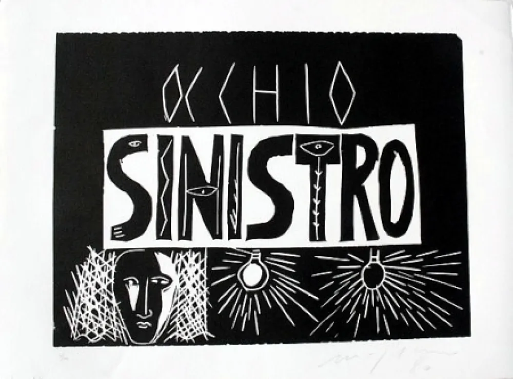 Linocut Paladino - Terra tonda africana 6 - Occhio sinistro