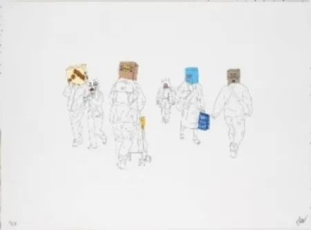 Lithograph Partegas - Shopping Heads