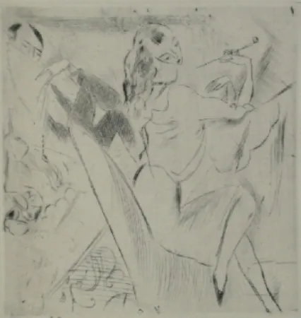 Drypoint Pascin - Femme à la pipe