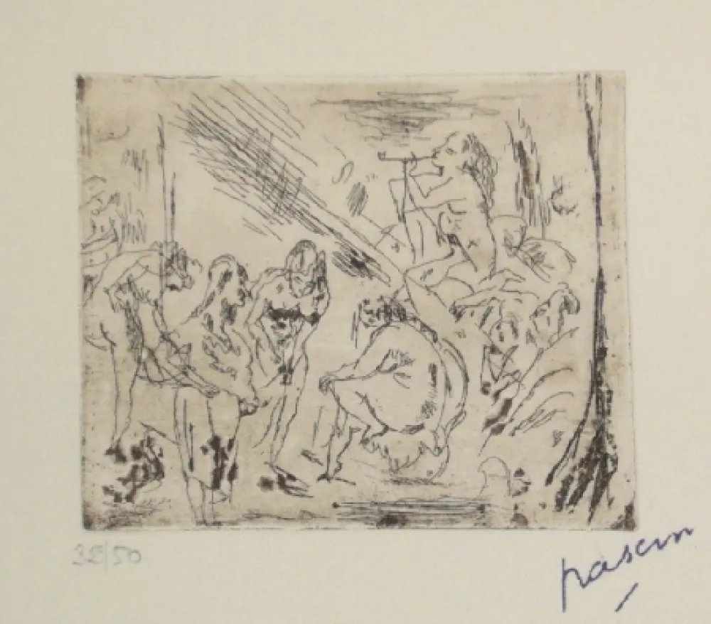 Engraving Pascin - La baignade