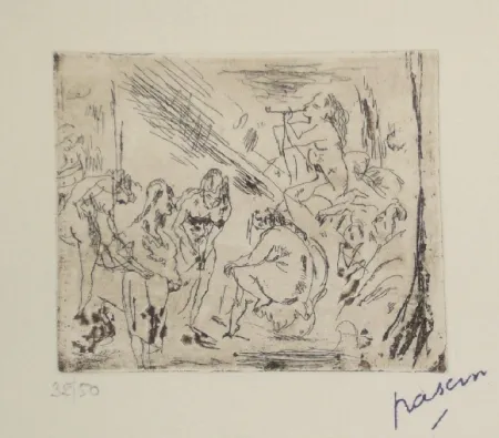 Engraving Pascin - La baignade