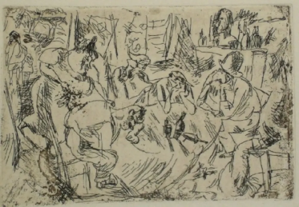 Drypoint Pascin - La famille Lambert ou Le bistrot