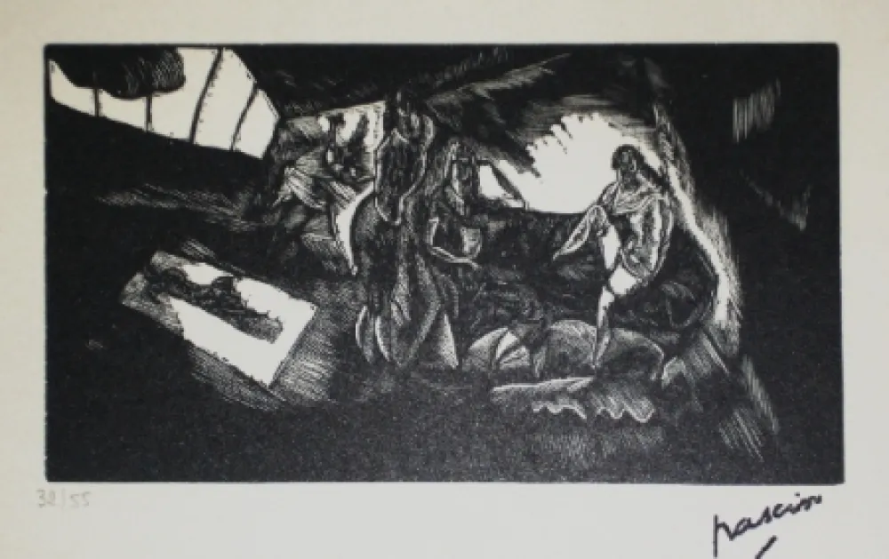 Woodcut Pascin - L'atelier