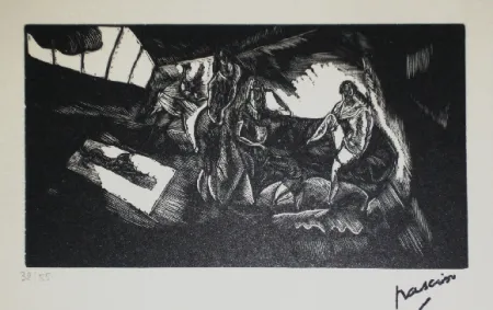 Woodcut Pascin - L'atelier