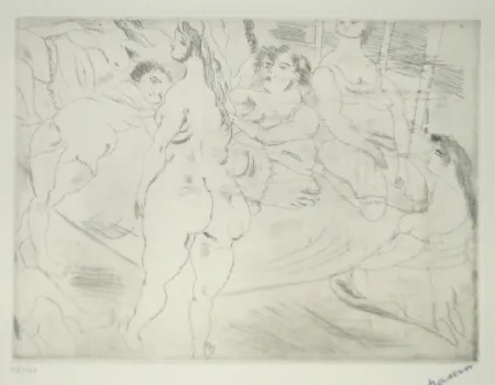 Engraving Pascin - Les amis