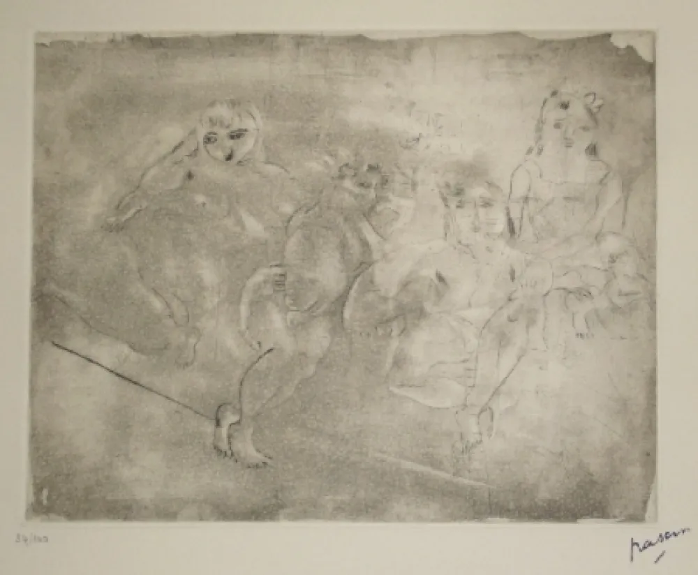Aquatint Pascin - Quatre femmes au divan