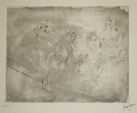 Aquatint Pascin - Quatre femmes au divan