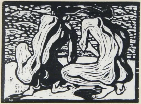 Woodcut Pechstein - Betrachtung (Watching Out)