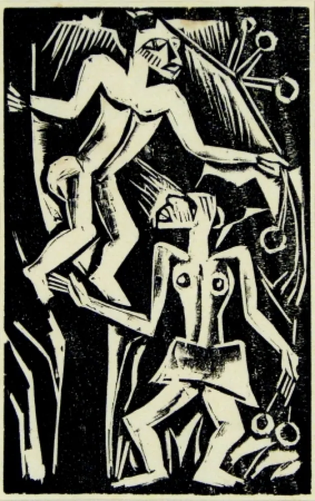 Woodcut Pechstein - Zwei Palauer (2 People from Palau)
