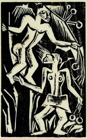 Woodcut Pechstein - Zwei Palauer (2 People from Palau)