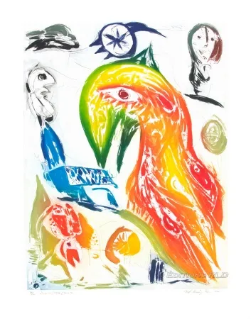 Etching And Aquatint Pedersen - L'Oiseau et l'étoile filante