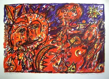 Lithograph Pedersen - Mayalegende Nr 1