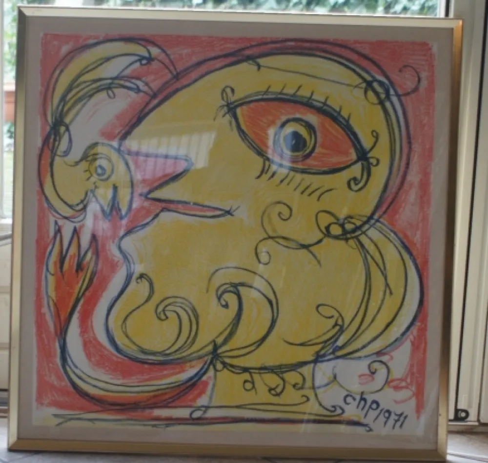 Lithograph Pedersen - Woman and bird, reduced price!