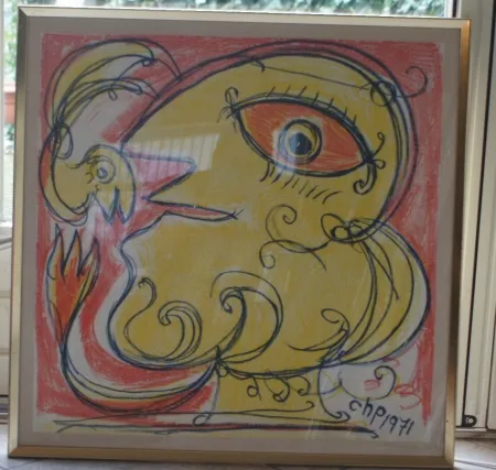 Lithograph Pedersen - Woman and bird, reduced price!