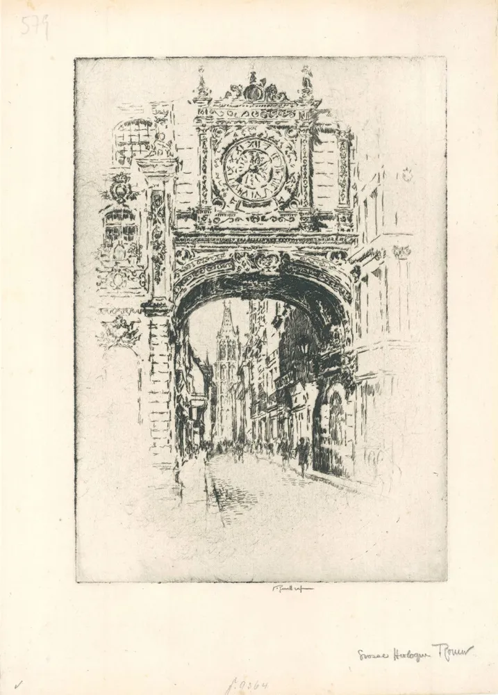 Etching Pennell - Grosse horloge, Rouen