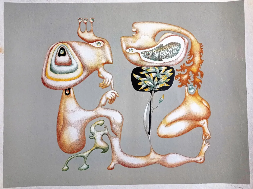 Lithograph Pérahim - Jules Perahim, Surrealist Composition, 1970s