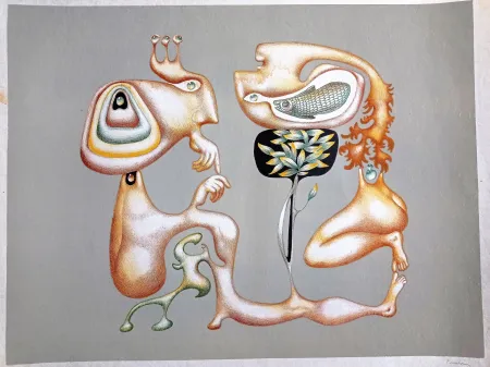 Lithograph Pérahim - Jules Perahim, Surrealist Composition, 1970s