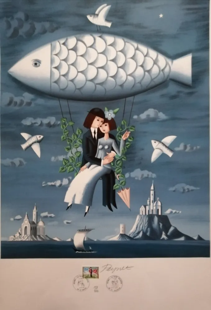 Lithograph Peynet - La Saint Valentin - Le Poisson