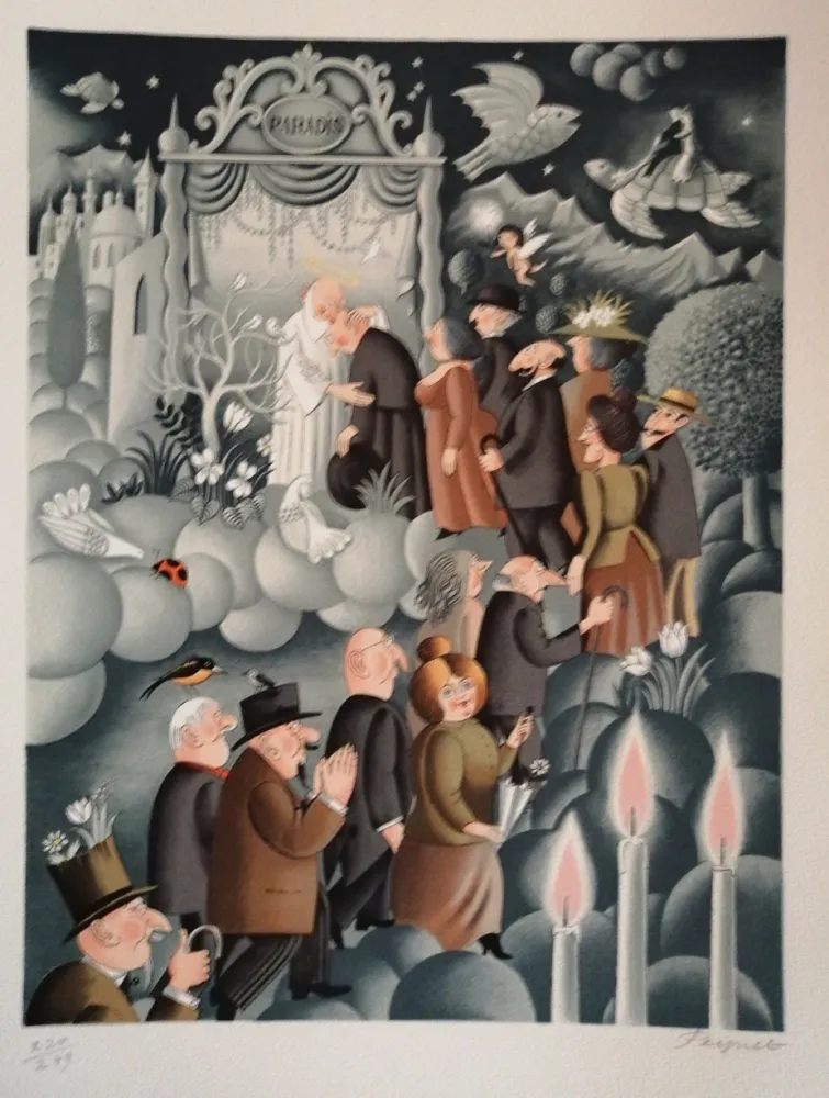 Lithograph Peynet - Le Curé de Cucugnan