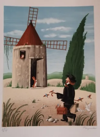 Lithograph Peynet - Le Moulin de Daudet