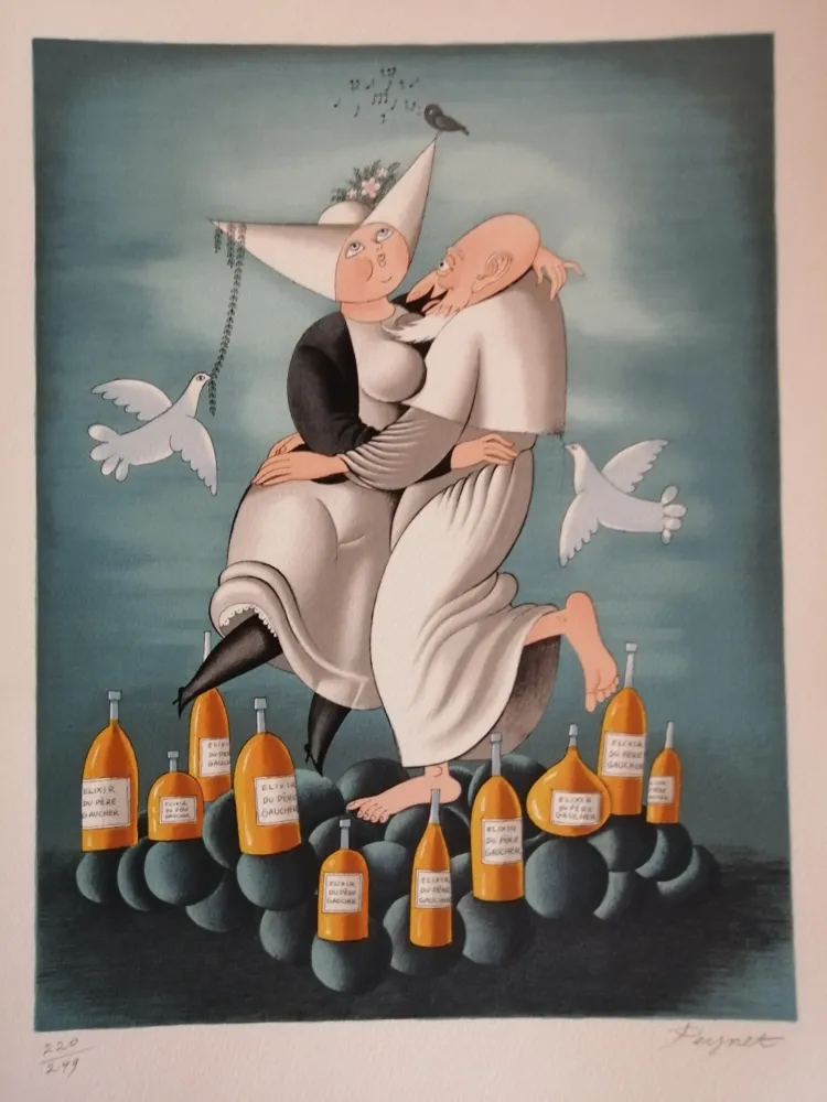 Lithograph Peynet - L'élixir du Révérend Pére Gaucher