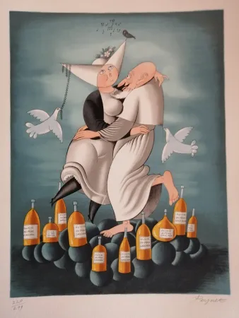 Lithograph Peynet - L'élixir du Révérend Pére Gaucher