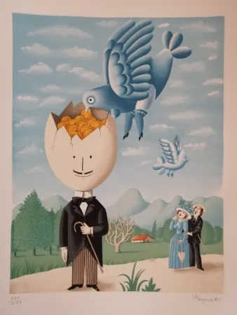 Lithograph Peynet - L'Homme à la cervelle d'or