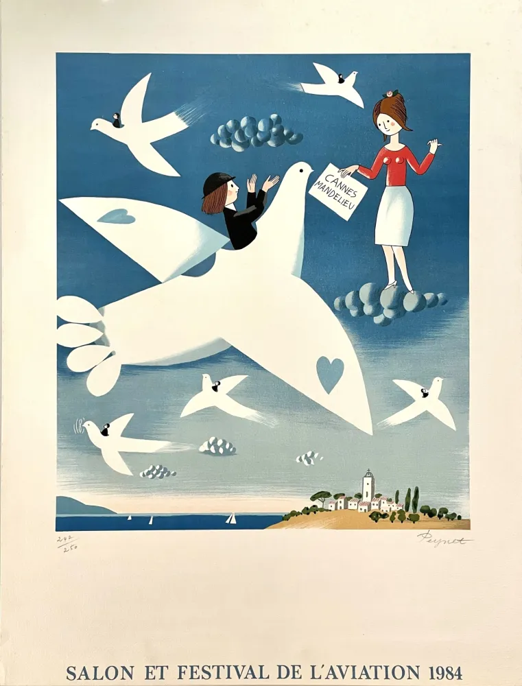Lithograph Peynet - Salon et Festival de l'Aviation 1986