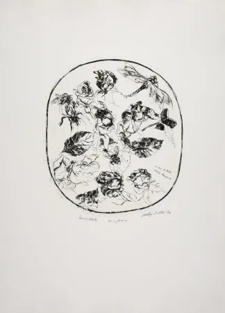 Engraving Piacesi - Rose e libellula