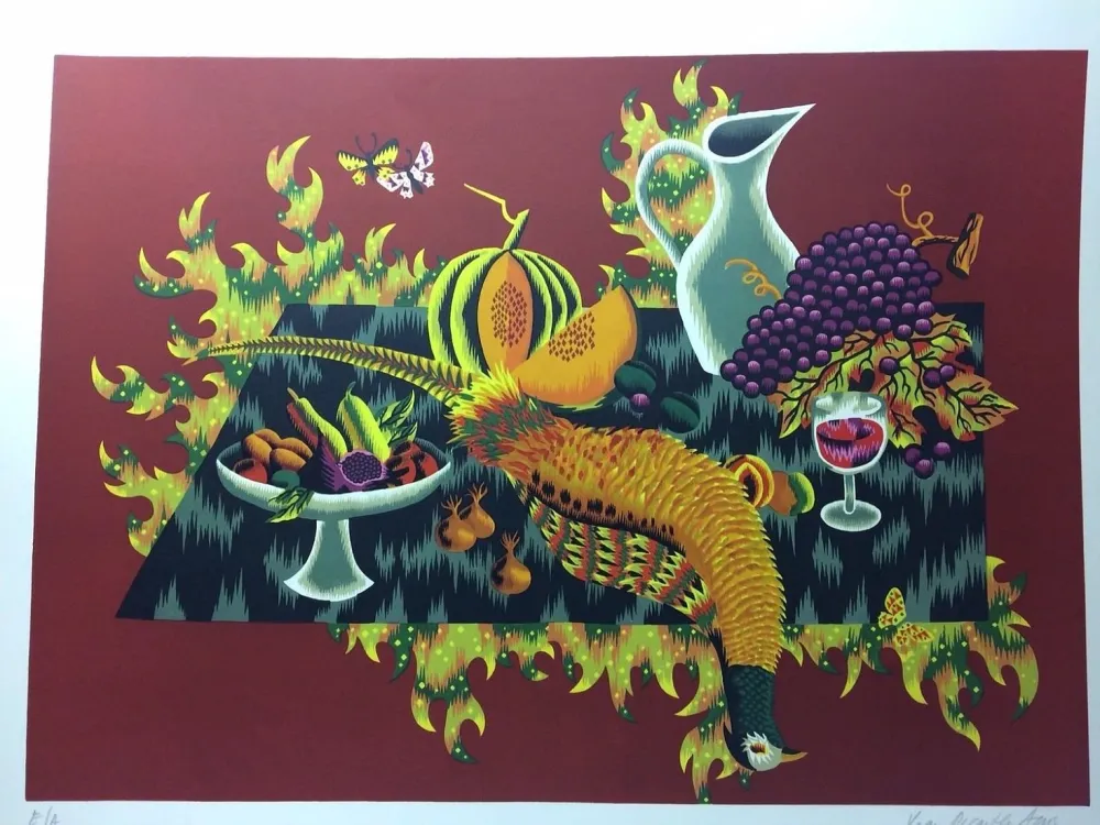 Lithograph Picard Ledoux - Nature morte au faisan