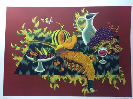 Lithograph Picard Ledoux - Nature morte au faisan