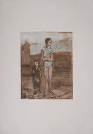 Lithograph Picasso (After) - Arlequin et garçon, 1946
