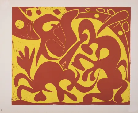 Linocut Picasso (After) - Pique (rouge et jaune), 1962